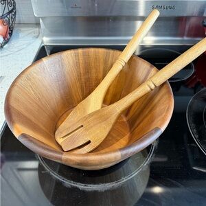 Wooden Salad Bowl with Utensils